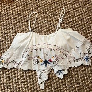 Anthropologie White Floral Embroidered Crop Top